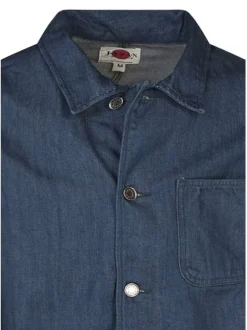 Blouson en jean denim en coton marine uni pourvu d'une coupe large
