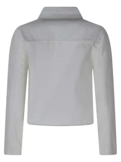 Blouson en jean en coton blanc uni pourvu d'une coupe droite et d'un col chemise