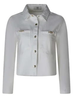 Blouson en jean en coton blanc uni pourvu d'une coupe droite et d'un col chemise