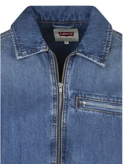Blouson en jean en coton bleu denim uni avec une coupe droite et un col à revers
