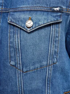 Blouson en jean en coton bleu délavé avec une coupe droite et 2 poches