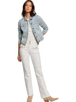 Blouson en Jean en coton bleu jean clair uni droit à col à revers et boutons
