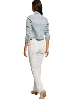 Blouson en Jean en coton bleu jean clair uni droit à col à revers et boutons