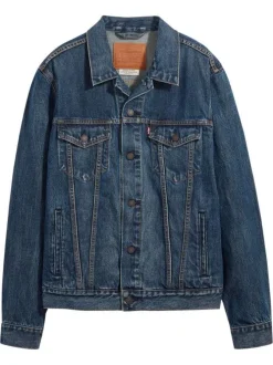 Blouson en jean en coton bleu uni avec un col à revers et des poches
