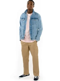 Blouson en Jean en coton bleu uni coupe droite col français avec poche poitrine