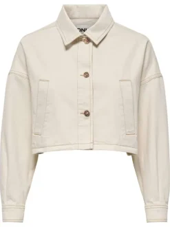 Blouson en jean en coton écru uni pourvu d'un col chemise et d'une coupe droite