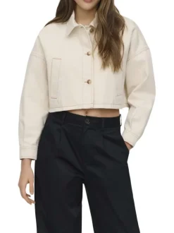 Blouson en jean en coton écru uni pourvu d'un col chemise et d'une coupe droite
