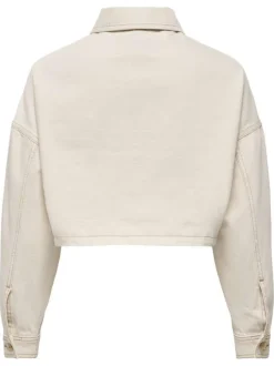 Blouson en jean en coton écru uni pourvu d'un col chemise et d'une coupe droite