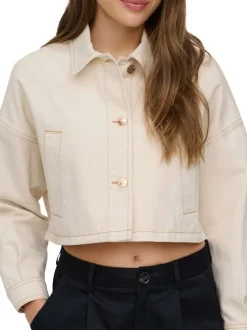 Blouson en jean en coton écru uni pourvu d'un col chemise et d'une coupe droite