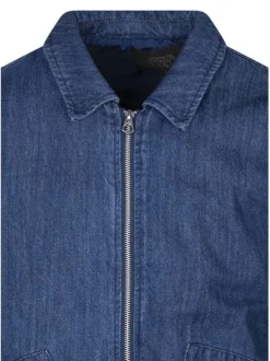 Blouson en jean en coton indigo uni avec une coupe droite et un col chemise