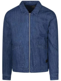 Blouson en jean en coton indigo uni avec une coupe droite et un col chemise