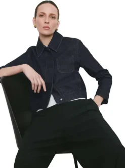 Blouson en jean en coton indigo uni avec une coupe droite et un col à revers