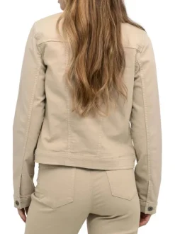 Blouson en Jean en coton mélangé beige uni pourvu d'une coupe ajustée