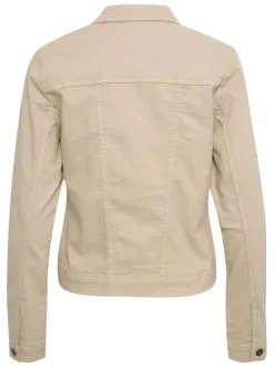 Blouson en Jean en coton mélangé beige uni pourvu d'une coupe ajustée