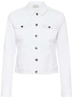 Blouson en Jean en coton mélangé blanc uni pourvu d'une coupe ajustée