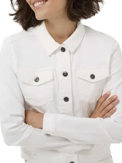 Blouson en Jean en coton mélangé blanc uni pourvu d'une coupe ajustée