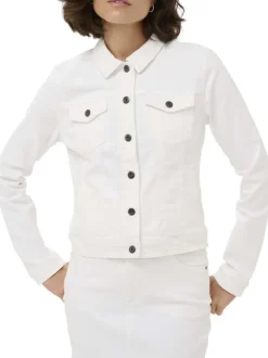 Blouson en Jean en coton mélangé blanc uni pourvu d'une coupe ajustée