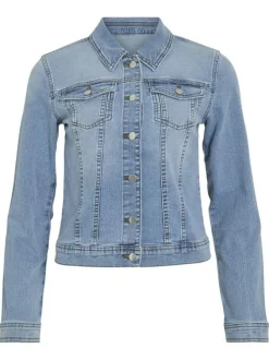 Blouson en jean en coton mélangé stone uni avec une coupe droite