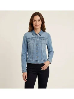 Blouson en jean en coton mélangé stone uni avec une coupe droite