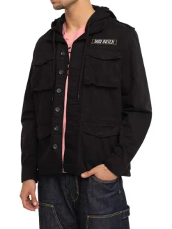 Blouson en jean en coton noir uni à coupe droite avec capuche