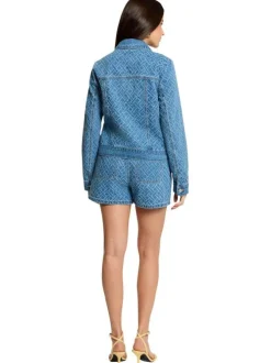 Blouson en jean en coton stone à motifs pourvu d'un col chemise