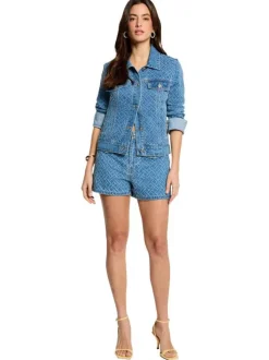 Blouson en jean en coton stone à motifs pourvu d'un col chemise