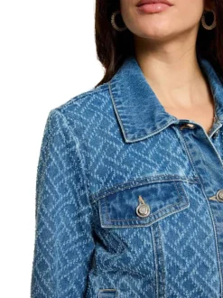 Blouson en jean en coton stone à motifs pourvu d'un col chemise