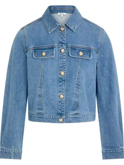 Blouson en jean en coton stone uni avec une coupe droite et de multiples poches