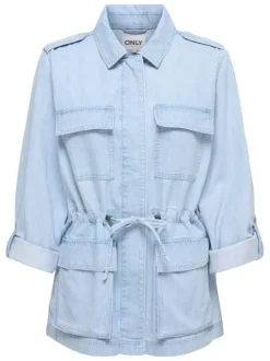 Blouson en jean en coton stone uni pourvu d'une coupe cintrée