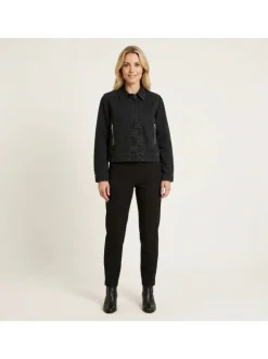 Blouson en Jean noir uni en coton avec une coupe droite et un col à revers