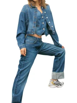 Blouson en Jean Sanja Regular Denim Jacket en coton indigo délavé droit