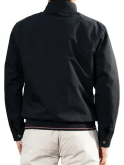 Blouson en nylon bleu marine uni zippé avec un col montant et des poches