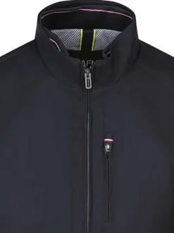 Blouson en nylon bleu marine uni zippé avec un col montant et des poches