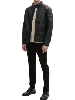 Blouson en simili cuir noir à col légèrement montant avec une texture craquelée
