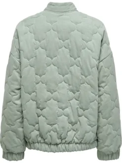Blouson fin en coton vert d'eau avec des motifs matelassés et un col bomber