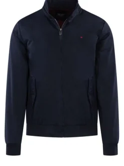 Blouson homme marine uni avec un col montant et une fermeture zippée