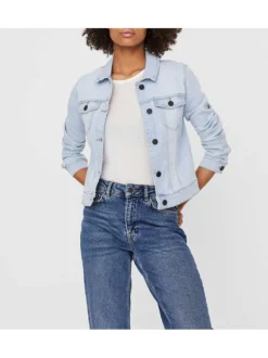 Blouson Jean stone uni avec un col sans capuche et des manches longues