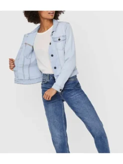 Blouson Jean stone uni avec un col sans capuche et des manches longues