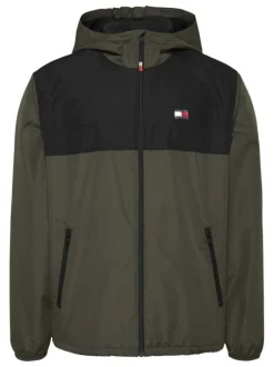 Blouson kaki uni avec un col col à capuche et une coupe droite
