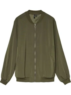 Blouson kaki uni avec une coupe droite et une fermeture zippée