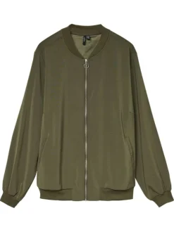 Blouson kaki uni avec une coupe droite et une fermeture zippée