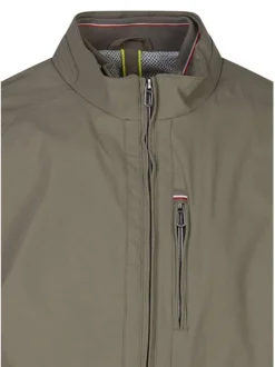 Blouson kaki uni avec une coupe droite, un col montant et 3 poches zippées