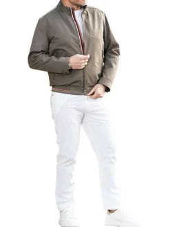 Blouson kaki uni avec une coupe droite un col montant et une fermeture zippée