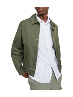 Blouson kaki uni coupe droite avec un col français et des poches latérales