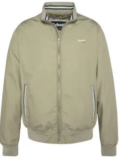 Blouson kaki uni coupe droite avec un col montant et des poches latérales