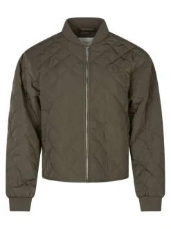 Blouson kaki uni à coupe droite, col bomber avec fermeture zippée et patch