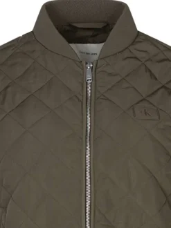 Blouson kaki uni à coupe droite, col bomber avec fermeture zippée et patch