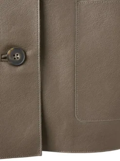 Blouson kaki uni en simili-cuir avec une coupe droite et un col à revers
