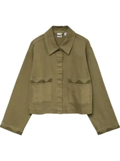 Blouson kaki uni pourvu d'un col à rabats et de manches longues