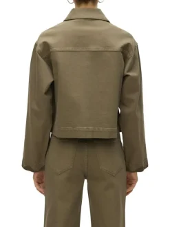 Blouson kaki uni pourvu d'un col à rabats et de manches longues